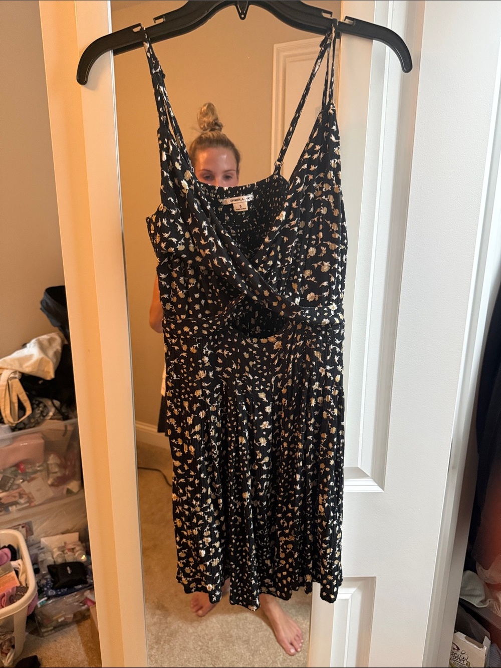 O'Neill Black Floral Midi Dress with Cream Accents